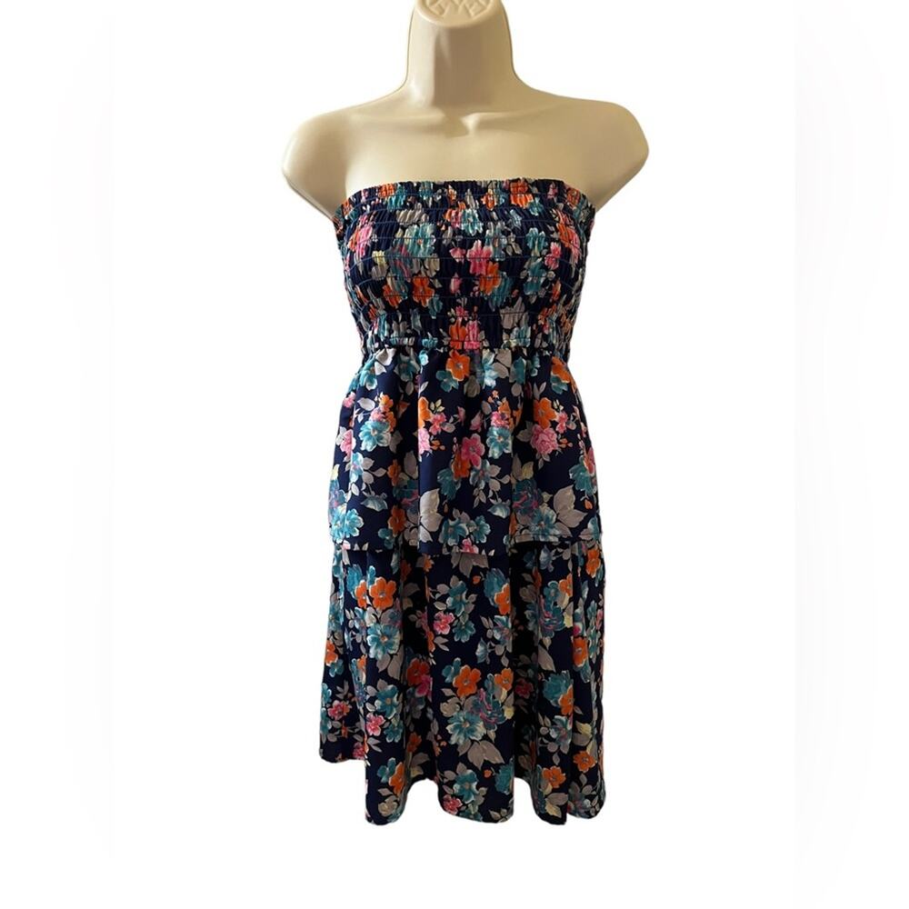 UO Urban Renewal Multicolor Floral Smocked Strapless Dress SZ M